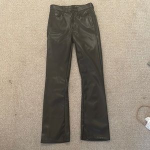 Women’s black leather high waisted pant.